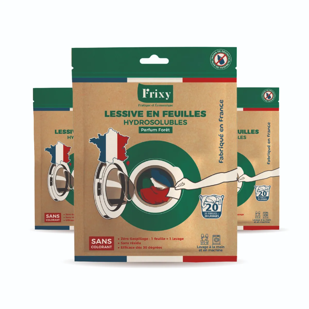 Lessive en Feuilles FRIXY - Pack Confort 3 sachets (60 lavages)