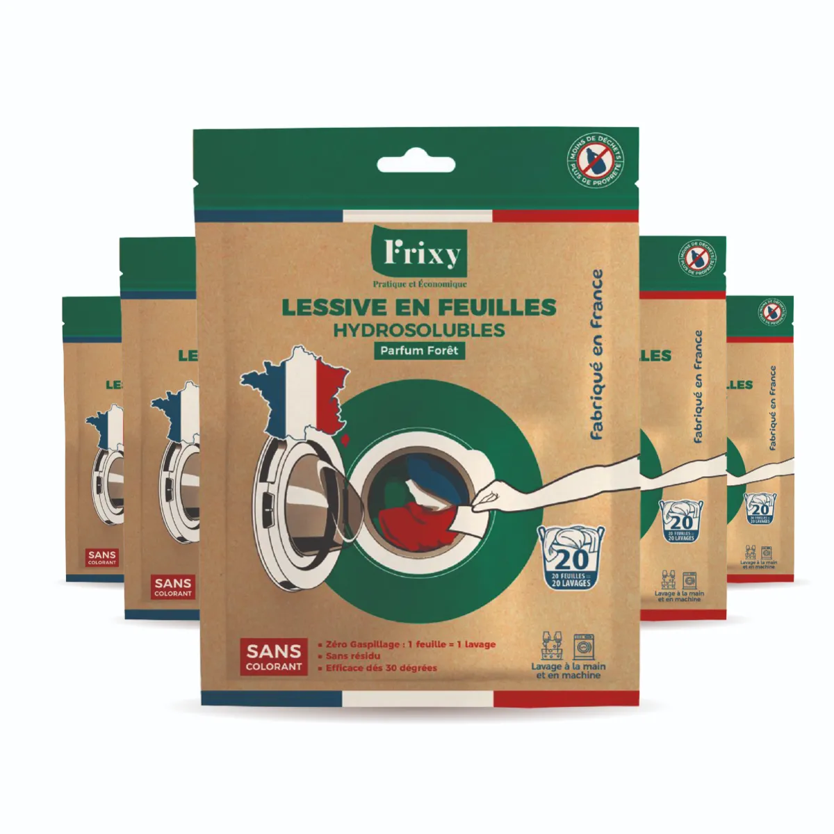 Lessive en Feuilles FRIXY - Le Bestseller (Pack 5 Sachets - 100 lavages)