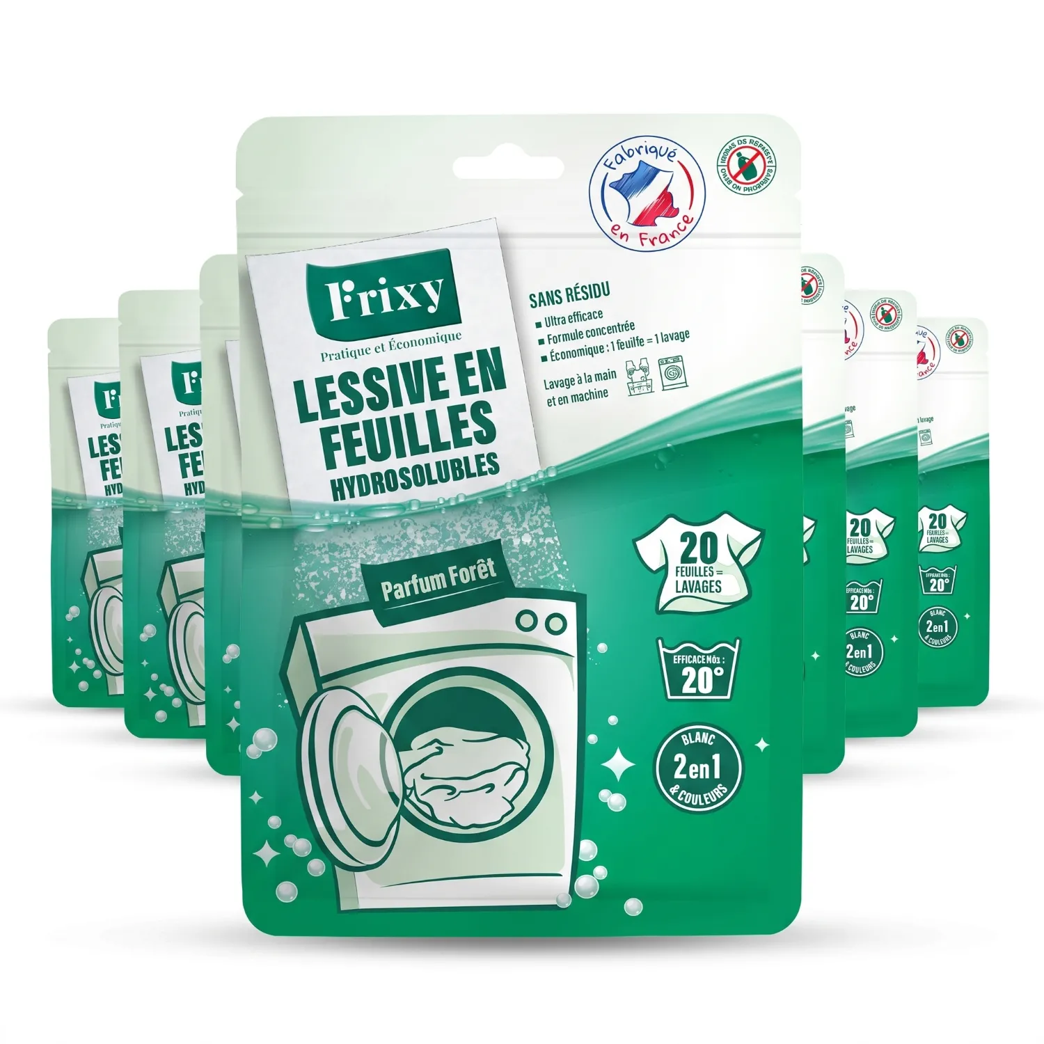 FRIXY - efficace-des-20°-lessive-en-feuilles-hydrosolubles-Frixy-parfum-foret