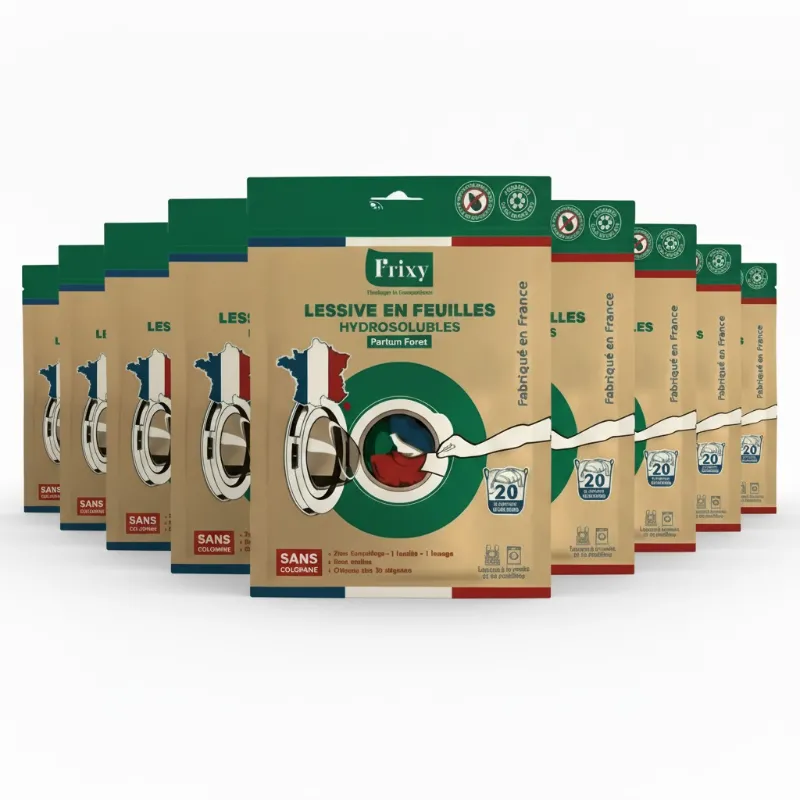 Pack Réserve de 9 sachets de lessive en feuilles FRIXY pour constituer son stock.