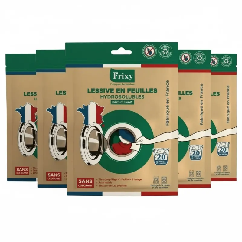 Lessive en Feuilles FRIXY - Le Bestseller (Pack 5 Sachets - 100 lavages)