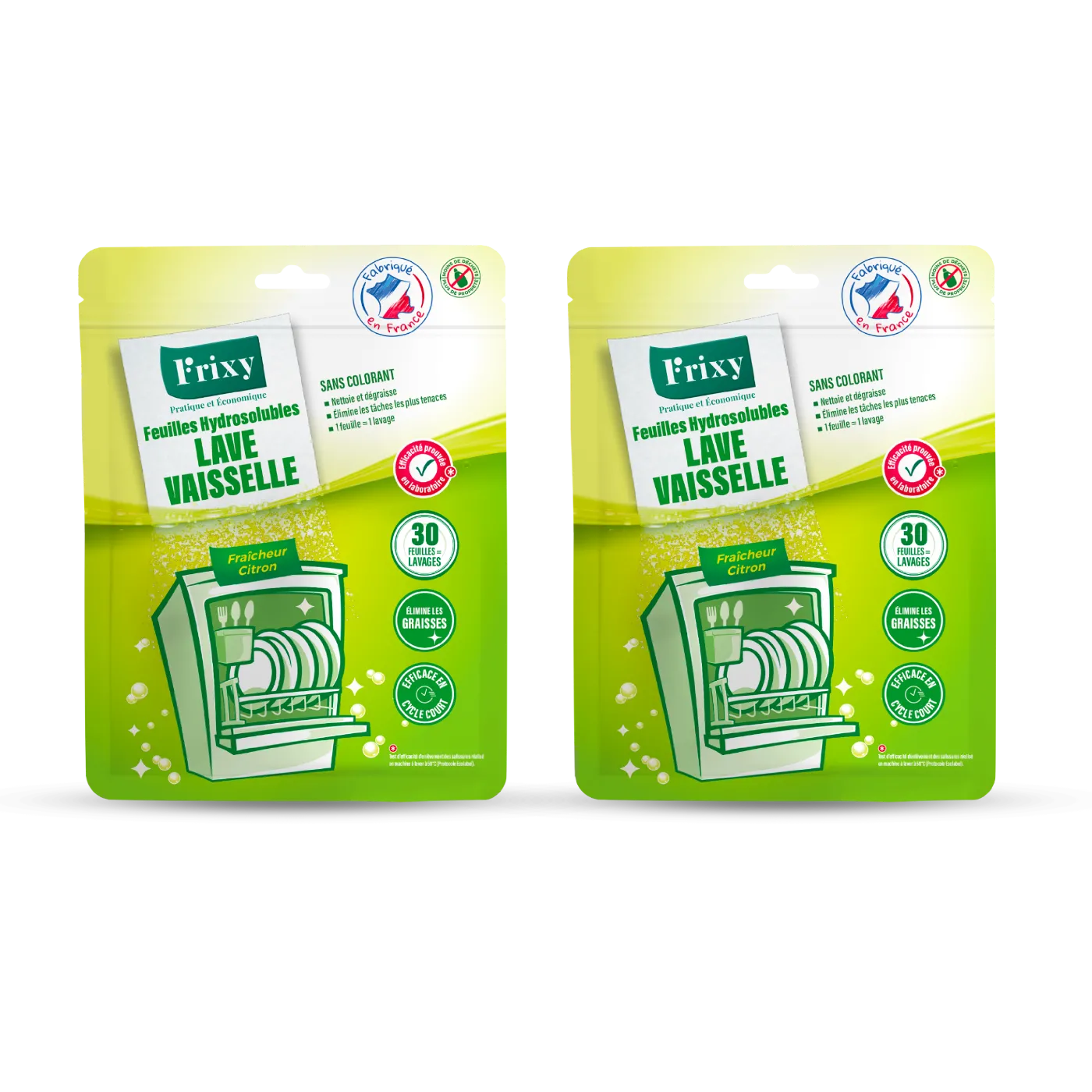 Feuilles Hydrosolubles Lave-Vaisselle - Pack Confort 2 sachets (60 lavages)
